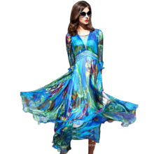 2019 new summer Bohemian beach resort dress chiffon printed silk dress